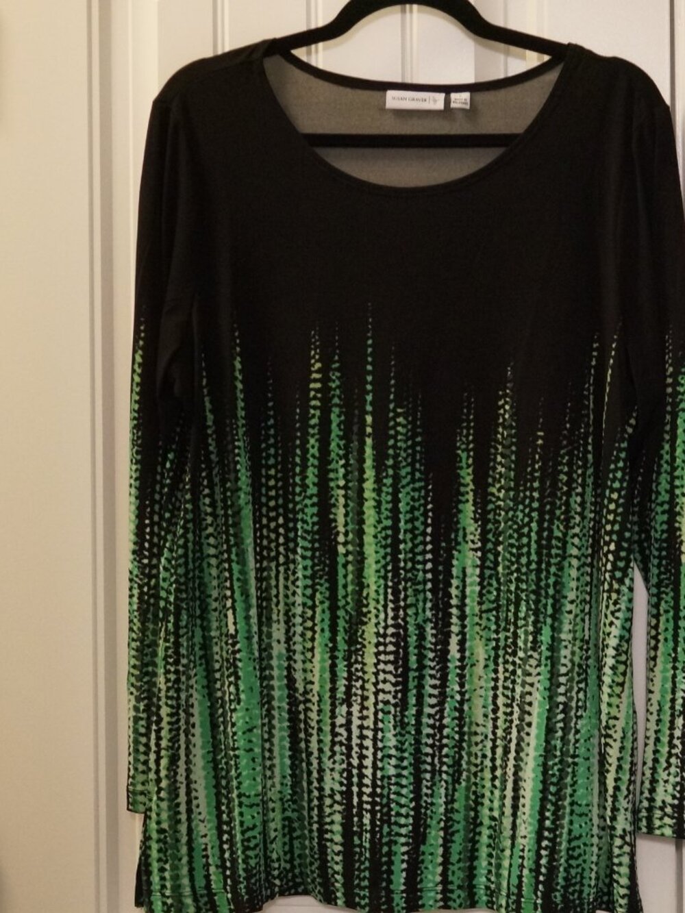 Susan Graver Liquid Knit Long Sleeve Border Print Tunic Size L